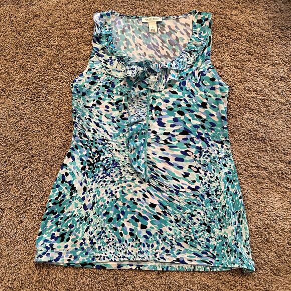 White House Black Market Tops - White House Black Market Blue Green Ruffle Front Fitted Tank Top